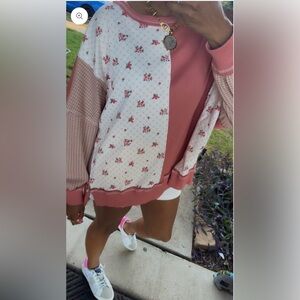 Dusty Rose Floral Patchwork Colorblock Sweatshirt Floral Patchwork Sweatshirt